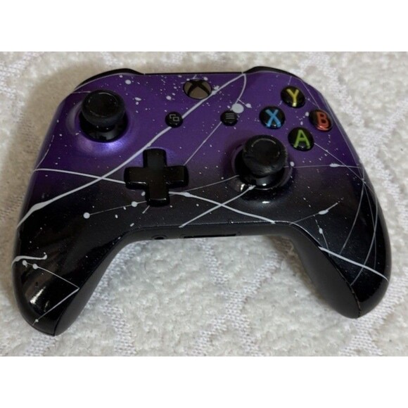 Custom Controllerzz X Box One Custom Black/Purple Fade White Splatter See Detail - Picture 2 of 11